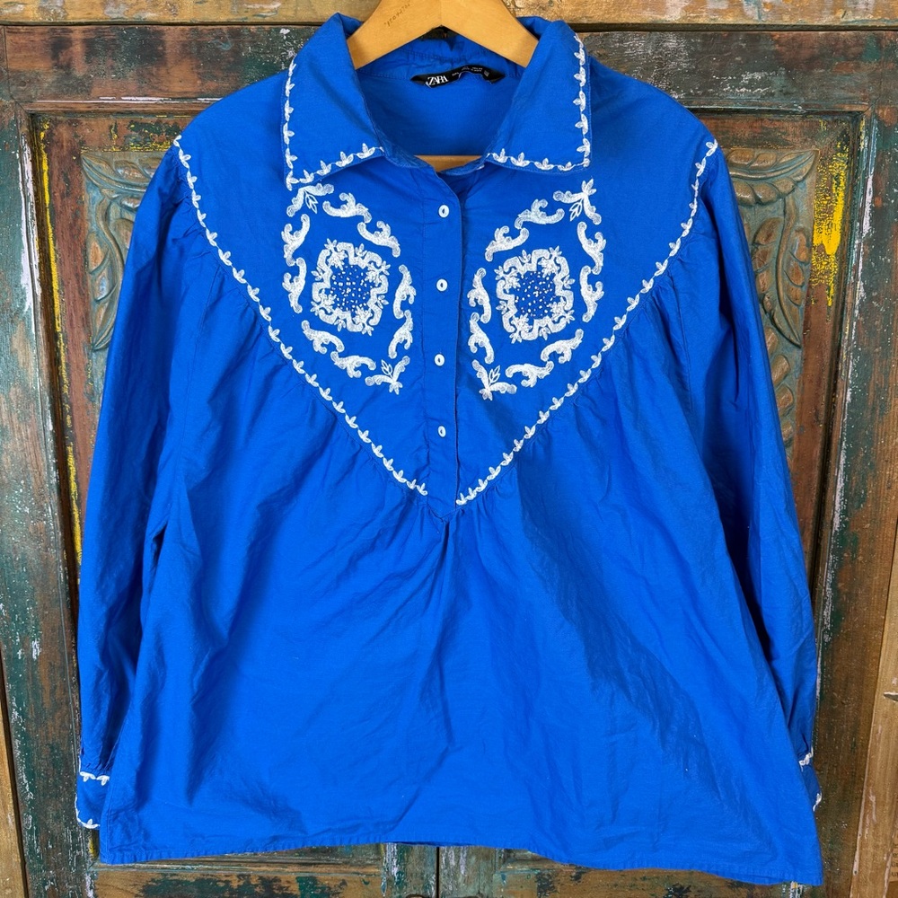 Zara embroidered boho prairie style blouse